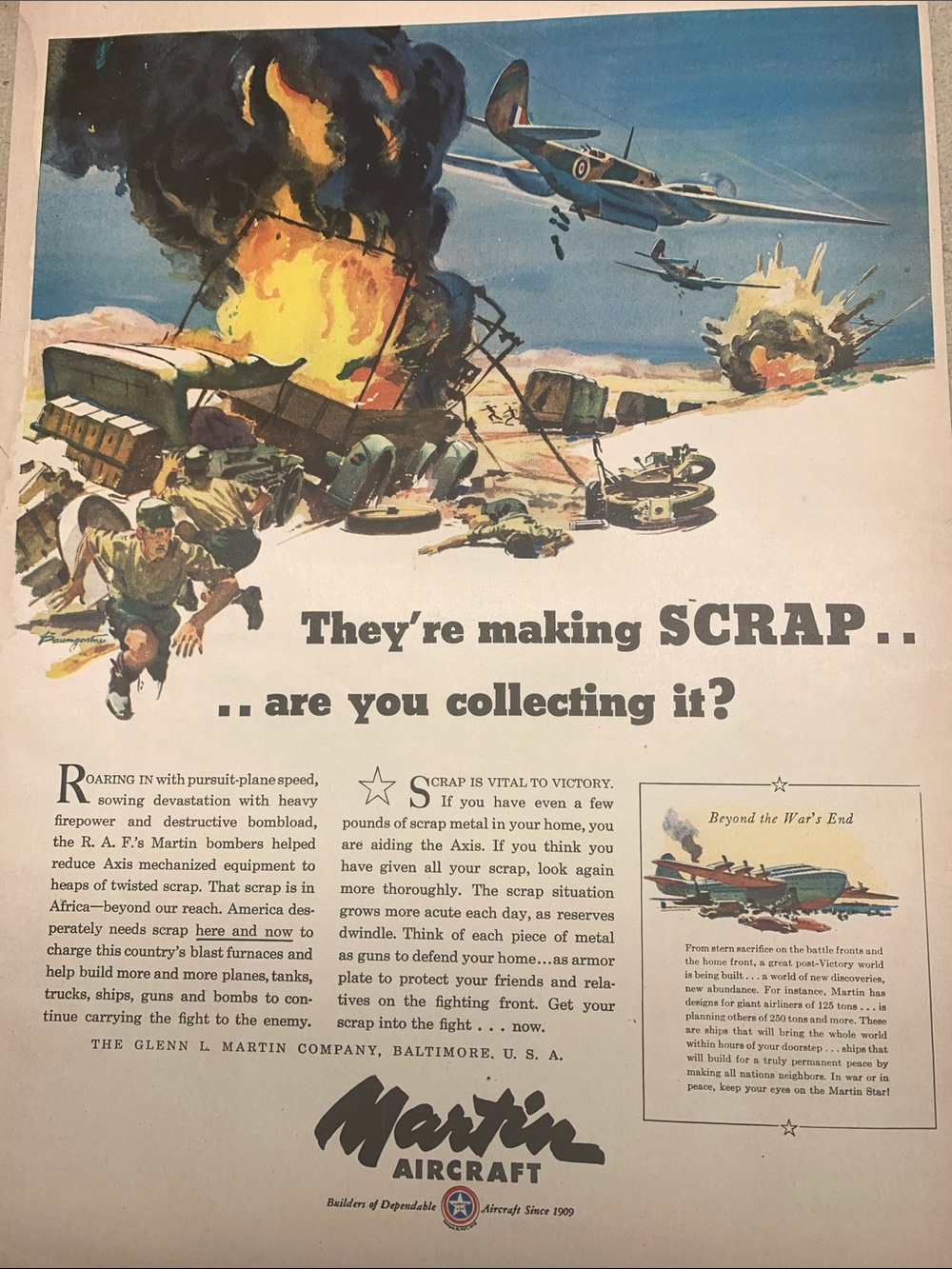 Vintage WW2 Martin Aircraft Ad Life Magazine April 5, 1943